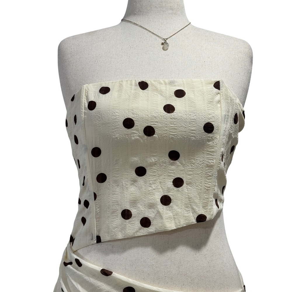 Princess Polly Polka Dot Jasira Strapless Lace Up Cut Out Maxi Ivory Brown 10 - Picture 4 of 8